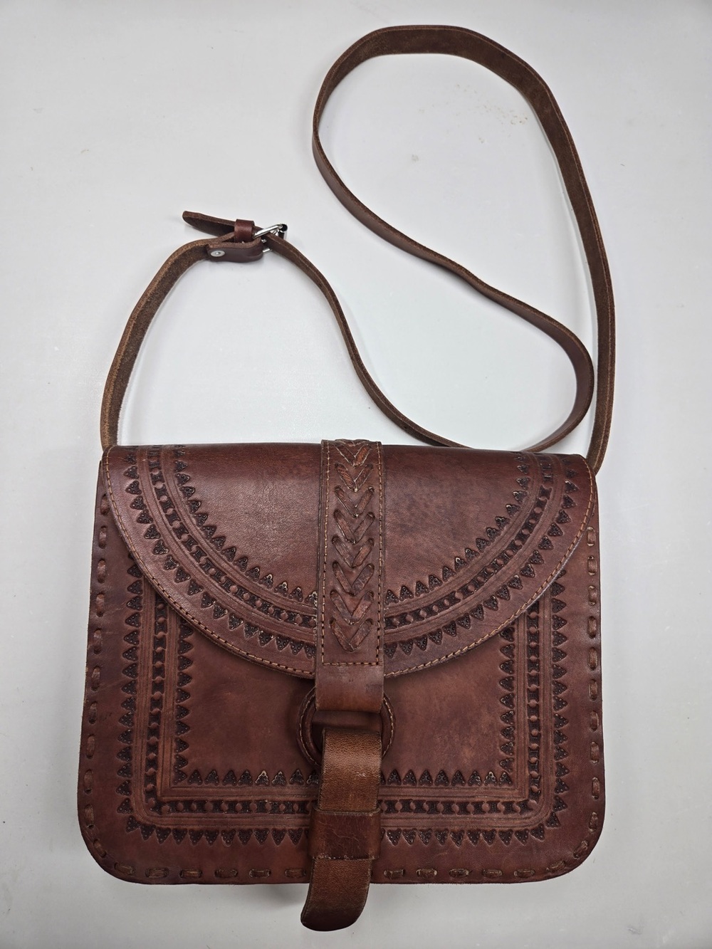 Handwoven Leather Crossbody Bag Brown 8544 - Picture 3 of 10